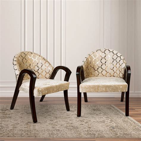 Alteza Teak Wood Fabric Upholstered Arm Chair (Brown Beige) – DZYN ...