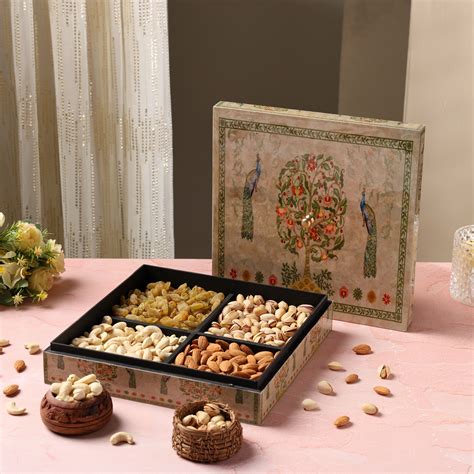 Riwaz Elite Enamel Peacock Dry Fruit Gift Box | Assorted Almonds, Cash ...