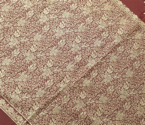Sushila Vintage Maroon Saree Indian Art Silk Woven Sari 5 yard Craft D