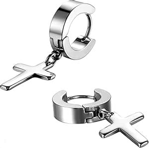 Buy PS CREATION Jewellery Hoop Earrings Cross Stainless Steel Classic ...