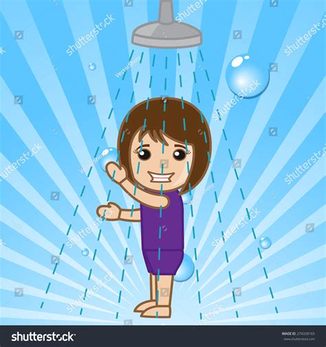 Cartoon Happy Girl Taking Shower Stock Vector Illustration 274328165 ...