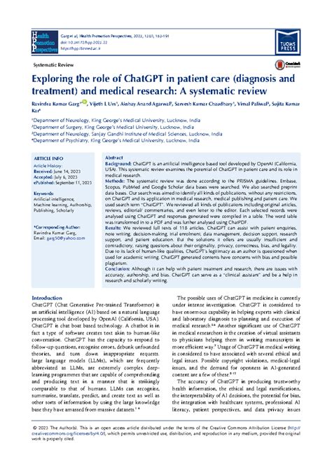 Systematic Review: ChatGPT's Role in Patient Care & Medical Research ...