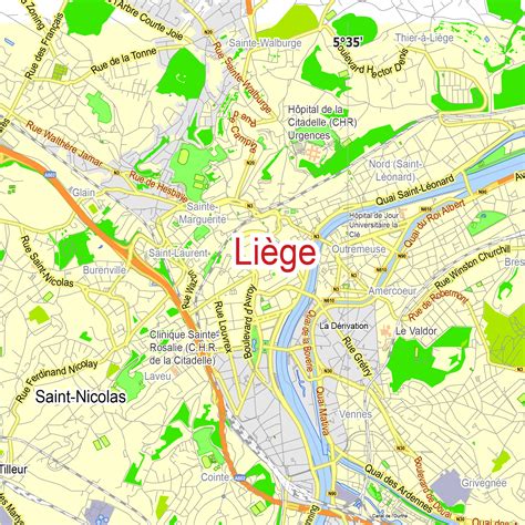 Liege Belgium editable layered PDF Vector Map – Maps in Vector: Detailed Street Maps Illustrator ...
