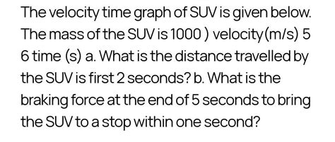 The velocity time graph of SUV is given below . The mass of the SUV is ...