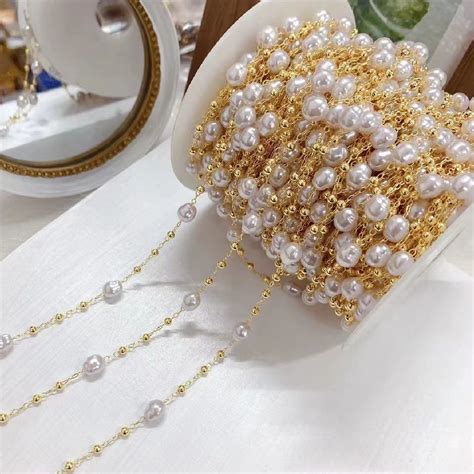 White Pearl Ball 18K Gold Copper Link Chain 1 Metre For Women – ZIVOM
