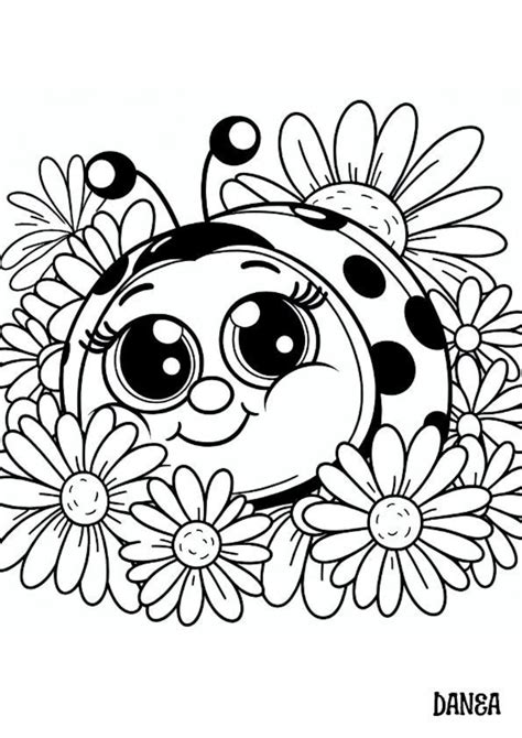 Ladybug in Daisies Coloring Page | Kids Printable Coloring Page - Etsy