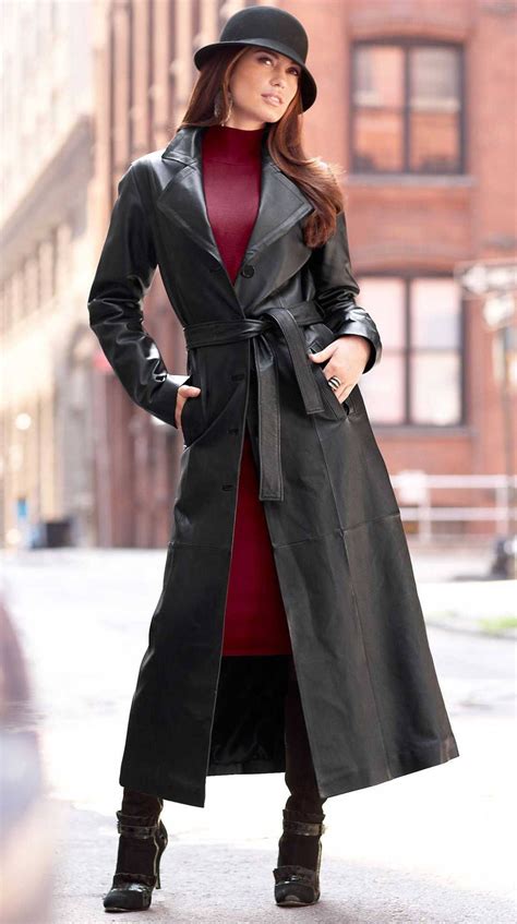 Greyship | Long leather coat, Leather coat, Trench coats women
