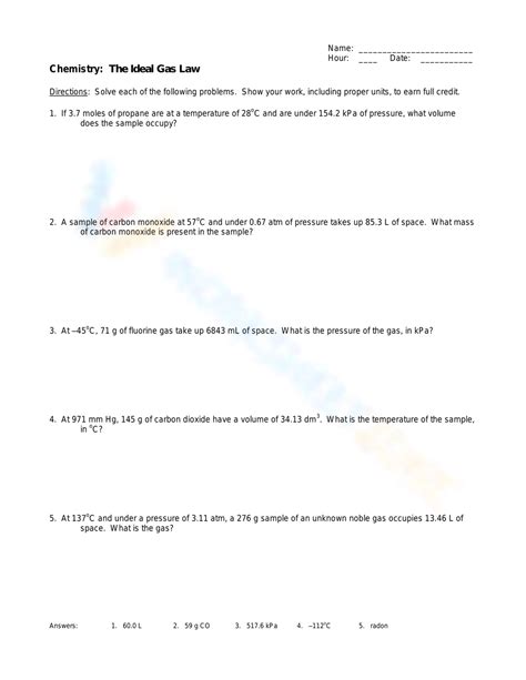Image result for Gas Laws Practice Worksheet