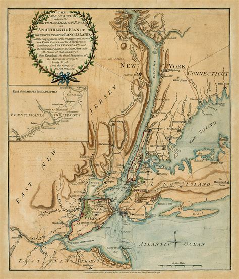 Map of New York, 1776, Long Island, Brooklyn, New Jersey, Staten Island ...