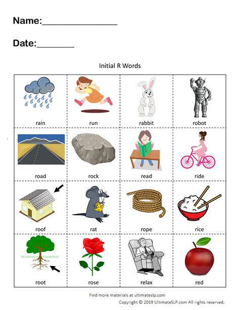 Initial R Words Worksheet - Ultimate SLP - Worksheets Library