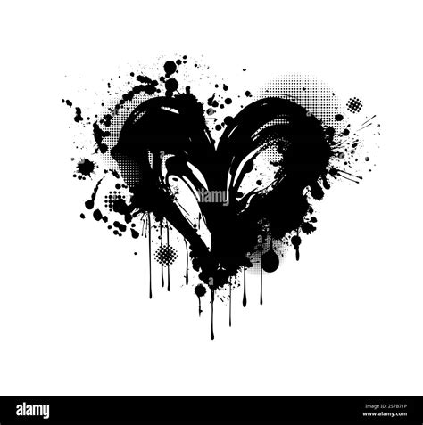 ink black heart made of blots. Happy Valentine's Day Card. hand drawn ...