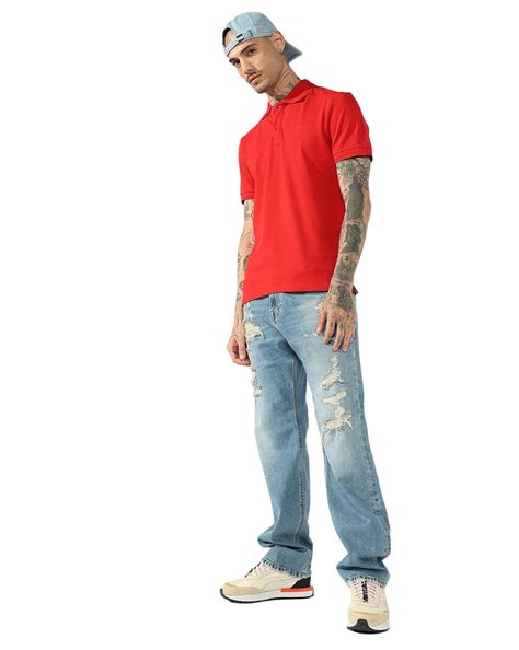 Men's Distressed Light Wash Loose Fit Jeans
