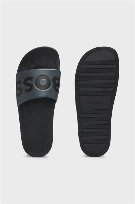 BOSS - Italian-made slides with large logo detail - Grey