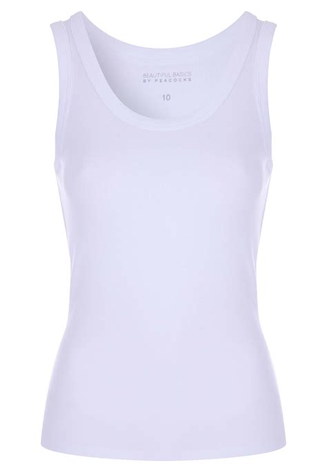 Womens White Plain Basic Stretch Vest Top | Peacocks