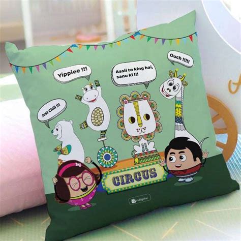 Jungle-Jalebi Excited Kids Cushion With Cover, Light Green – Indigifts