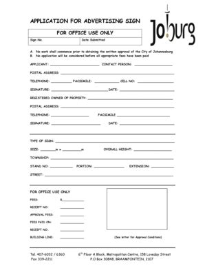 Fillable Online joburg-archive co APPLICATION FOR ADVERTISING SIGN ...