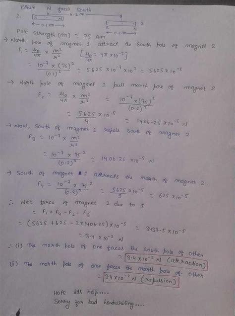 Two bar magnet if length 0.1m and pole strength 75Am each one placed on ...