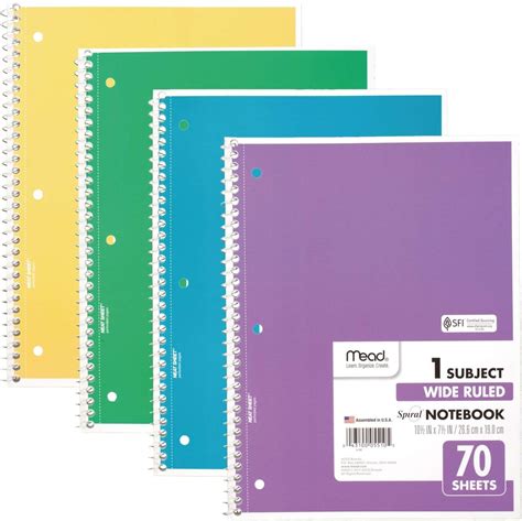 Spiral Notebook, 4 Pack, 1-Subject, Wide Ruled Paper, 7-1/2" X 10-1/2 ...