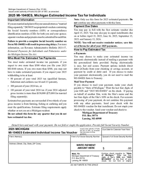 2025 Form MI MI-1040ES - Blank Fillable Template | Fill Out, Print ...