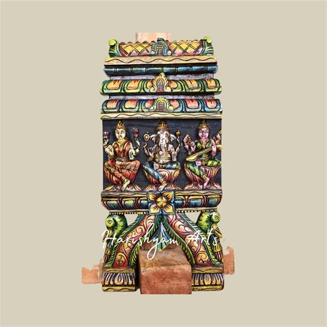 24.5" Horizontal Handmade Wooden Kavadi Featuring Goddess Lakshmi, Lor