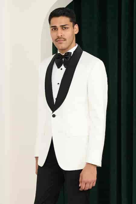 Buy White Polyester, Wool Designer Tuxedo And Pant Set For Men by ...