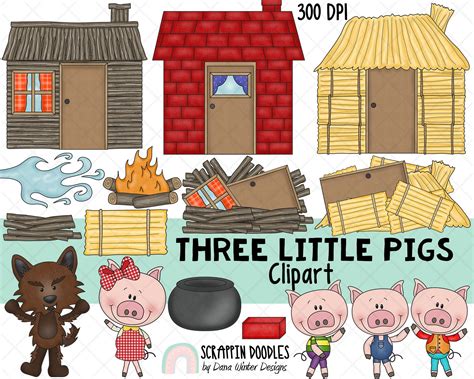 Three Little Pigs Characters Clipart