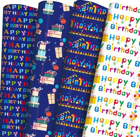 Amazon.com: PlandRichW Birthday Wrapping Paper 12 sheets Folded Happy ...