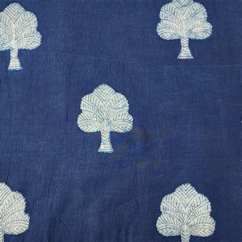 Pure Cotton Akola Indigo Tree Motif Hand Block Print Fabric – Sanskruti