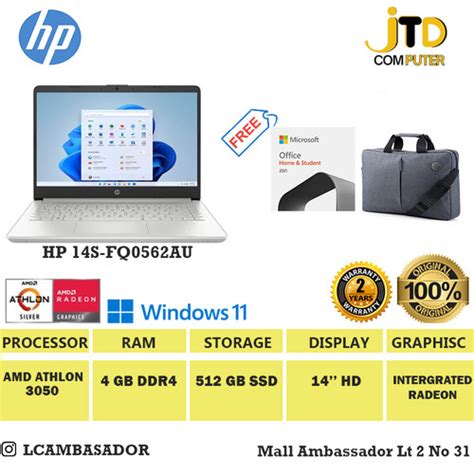 Jual HP 14S FQ0562AU ATHLON 3050U 4GB 512GB SSD UMA 14" W11 OHS ...