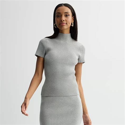 Women's Nine West Ribbed Mockneck Short Sleeve Sweater
