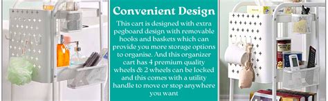 SEVVY - 3-Tier Utility Rolling Cart with Removable Pegboard, Hooks ...