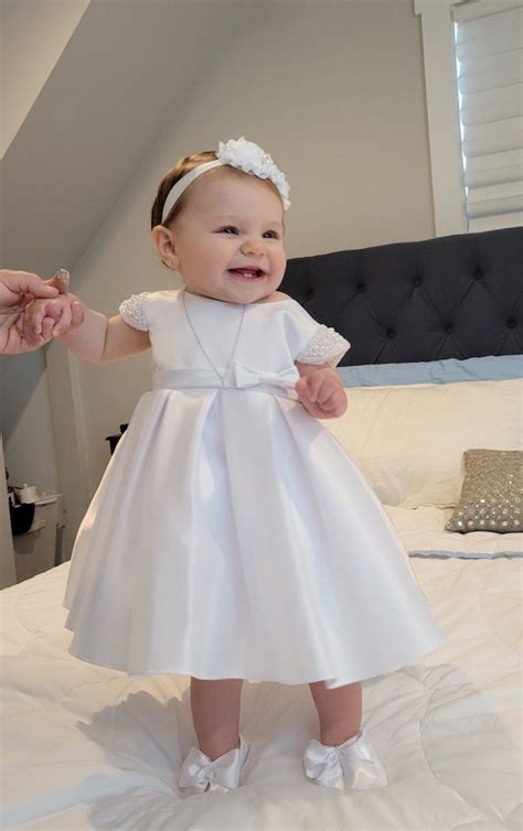 Vintage baptism dress satin baby girl baptism dress white baby girl ...