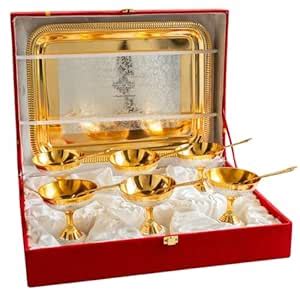 Buy INDIAN ART VILLA Gold Polished Silver Plated Set of 6 Ice Cream ...
