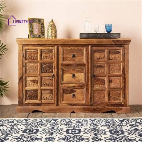 Sheesham Wood Mammoth Sideboard Three Drawer Two Door Storage Unit (Ho ...