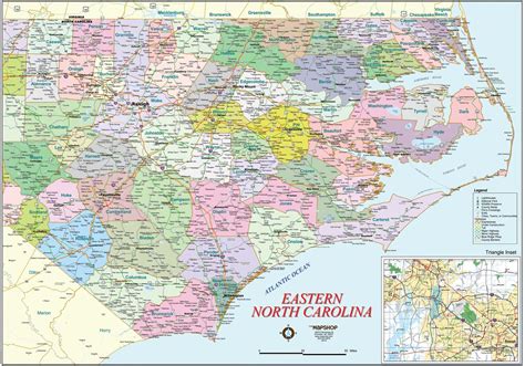 Eastern North Carolina Regional Wall Map by MapShop - The Map Shop