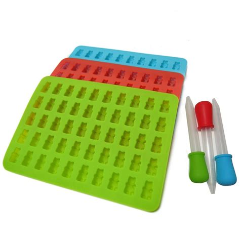 3 PCS Silicone Gummy Bear Molds 150 Cavities with 3 Droppers -Silicone ...