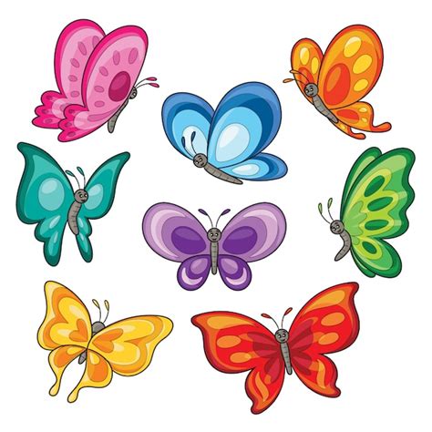 Set of colorful butterflies cartoon | Premium Vector