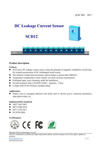 Closed-loop current sensor / DC / leakage current SCD1 Series ...