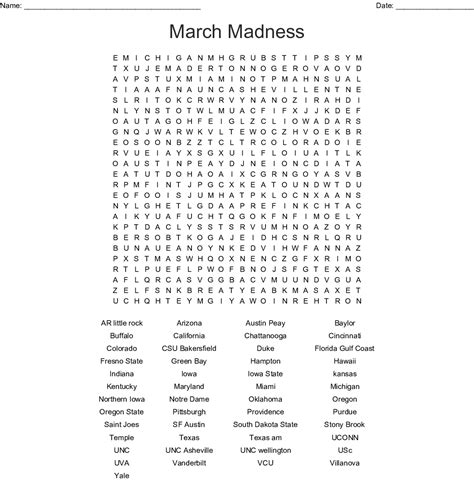 Printable March Word Search