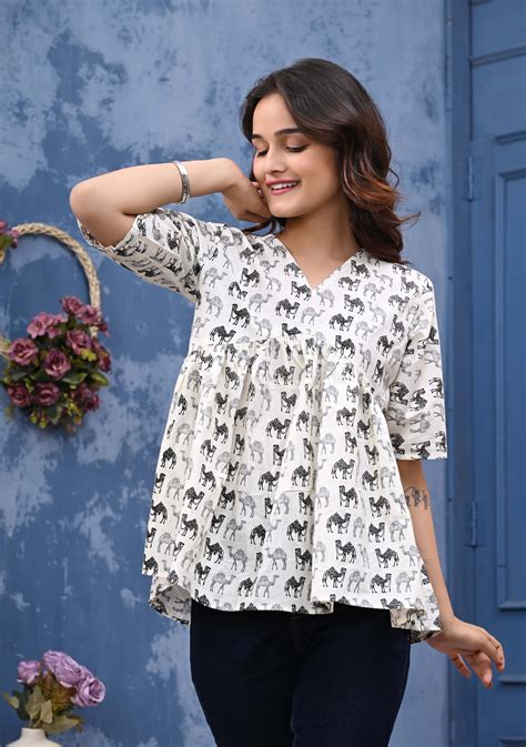 Camel Print Sanganeri Women's Top – Cott10 By 10Threads