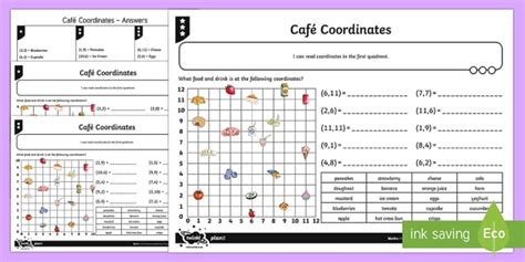 Cafe Coordinates in the First Quadrant Differentiated Worksheets