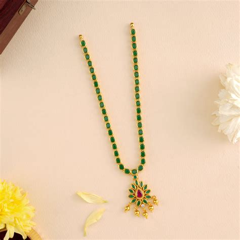 Emerald with Ruby Flower Layer Necklace | Sri Anu Jewellers