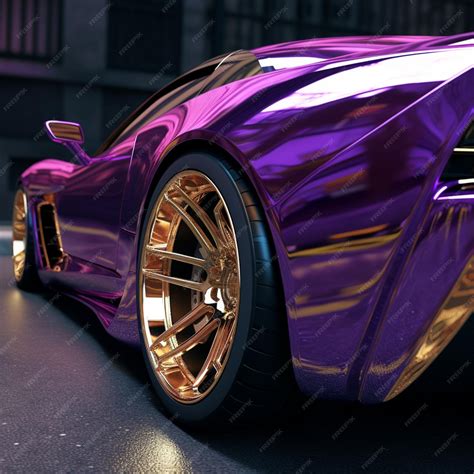 A purple car with gold rims and a silver spoked wheel. | Premium AI ...