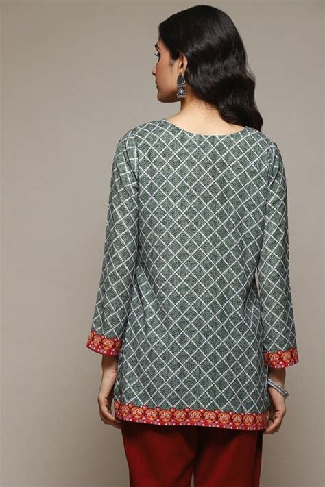 Green Cotton Blend Printed Kurti