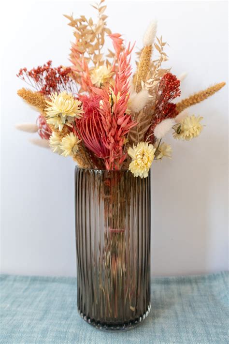 Large Dried Flower Arrangement in A Colorful Glass Vase - Gather Goods Co.