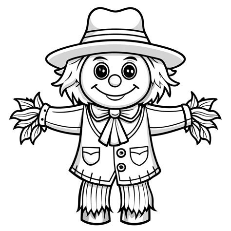 Isolated coloring page of a creepy scarecrow standing in a field ...