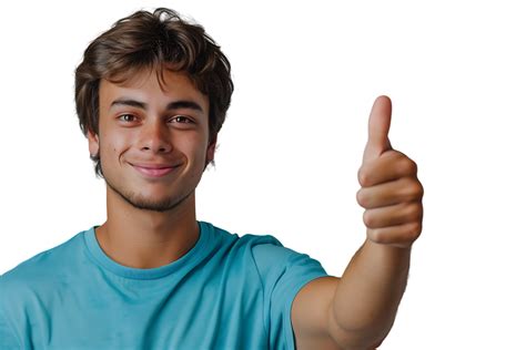 Happy young man doing thumbs up on isolated transparent background ...