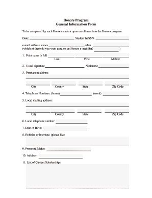 Fillable Online gsw To be completed by each Honors student upon ...