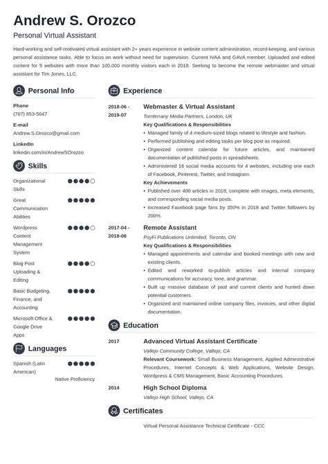 Image result for Virtual Assistant Resume