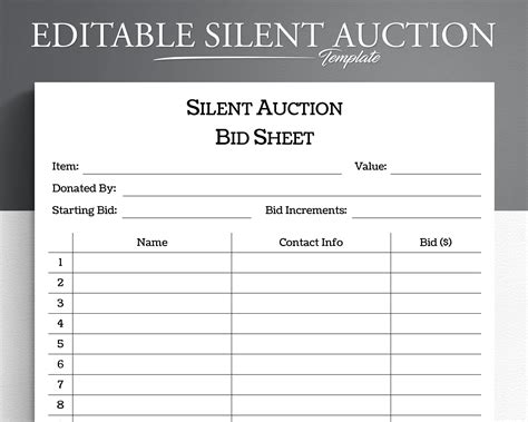 Editable Silent Auction Template - Printable PDF, Word, Google Docs ...